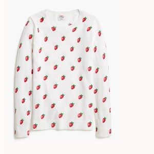 J. Crew White and Red Long Sleeve Tee with Strawberry Print